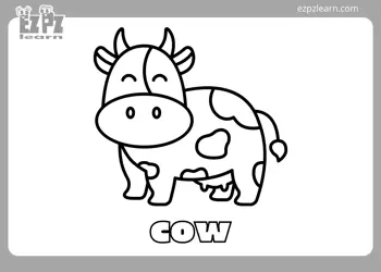 Cow Coloring Flashcard Page for Kindergarten and Preschool Students 